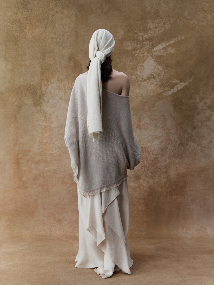 Beige Textured Panelled Sweater