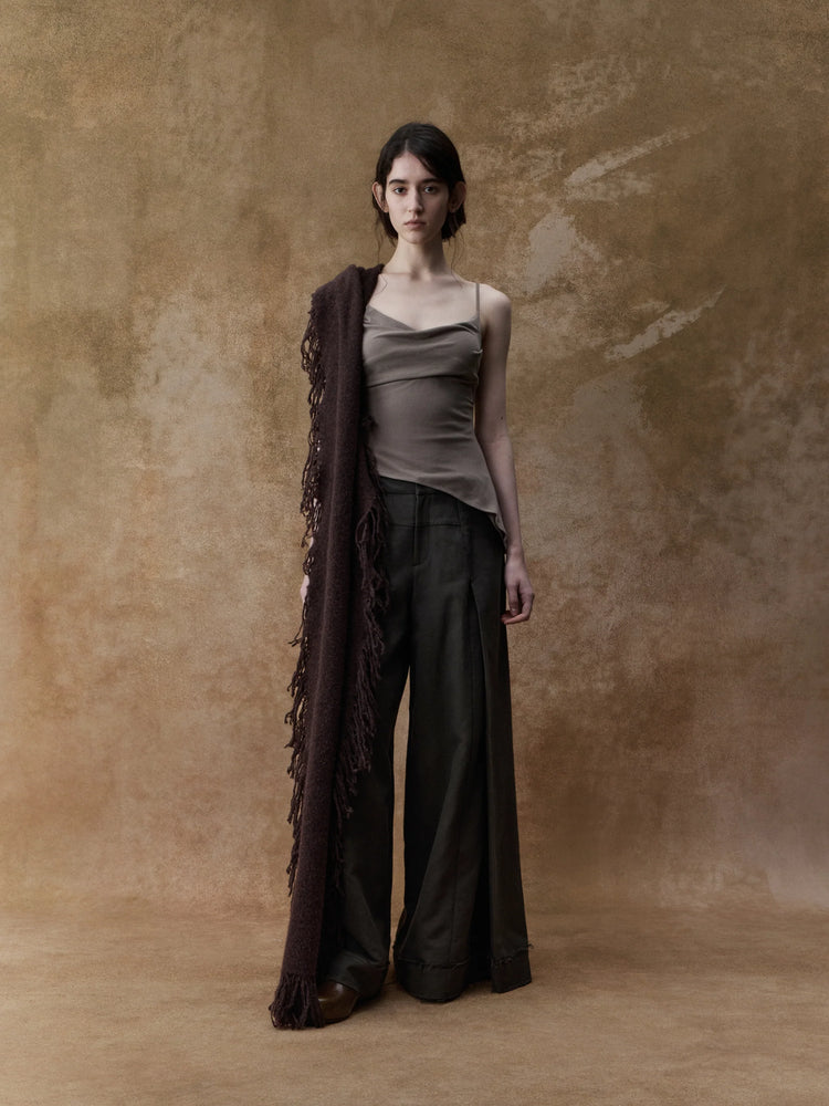 Gray Camel Draped Low-cut Strap Camisole