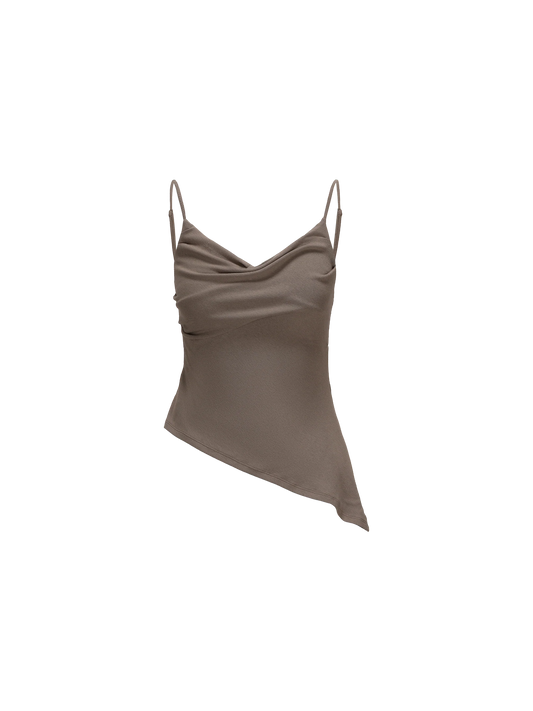Gray Camel Draped Low-cut Strap Camisole