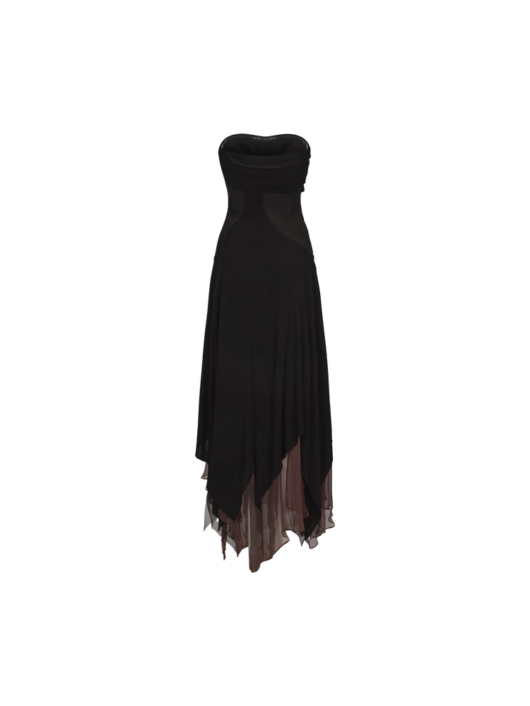 Black Contrasting Layered Tube Dress