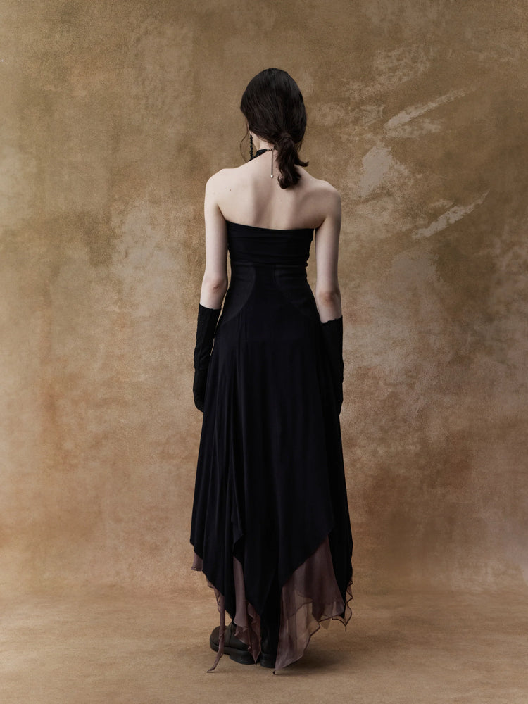 Black Contrasting Layered Tube Dress