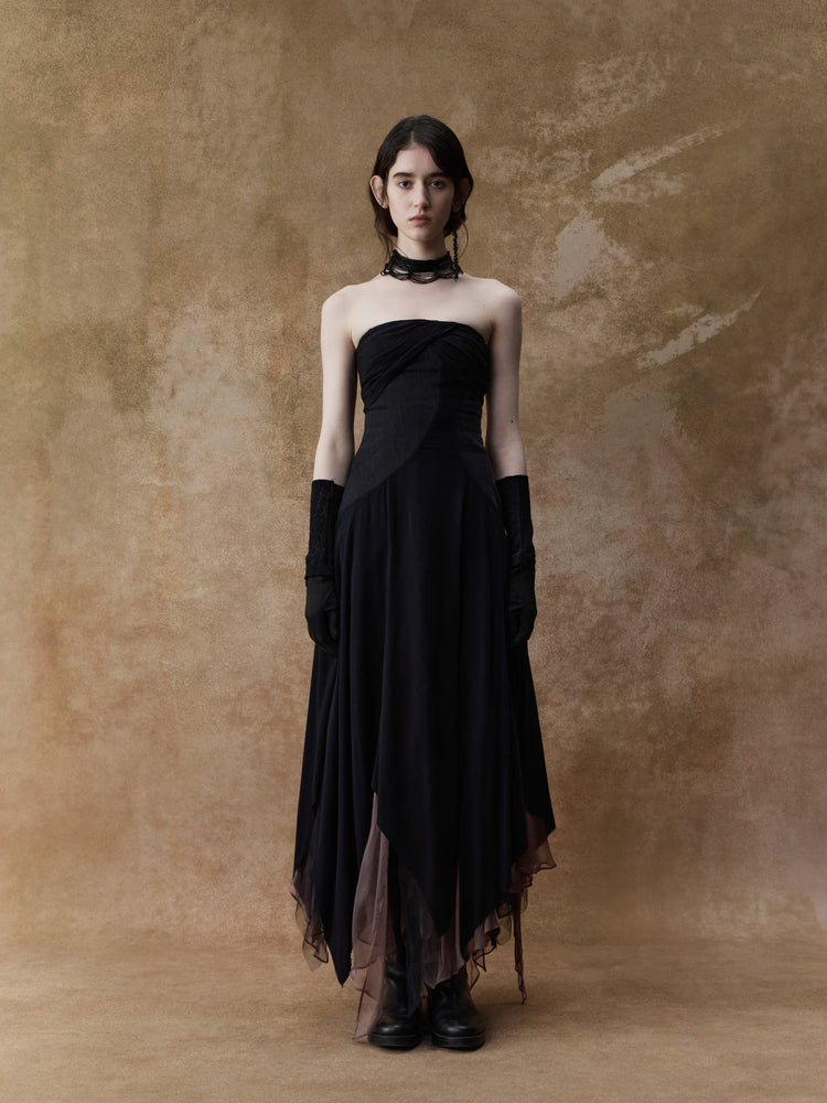 Black Contrasting Layered Tube Dress