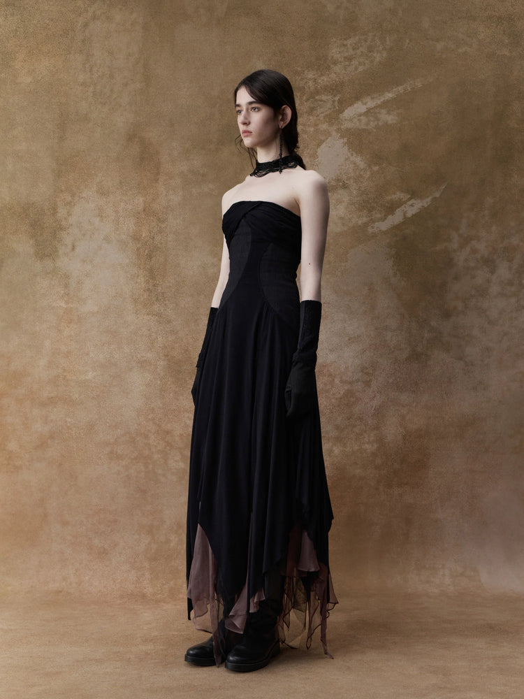 Black Contrasting Layered Tube Dress