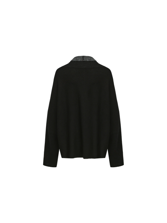Black Contrasting Cashmere Cardigan Sweater