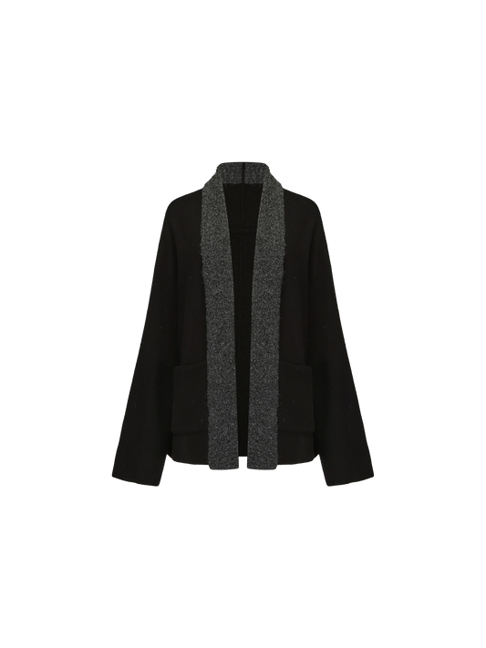 Black Contrasting Cashmere Cardigan Sweater