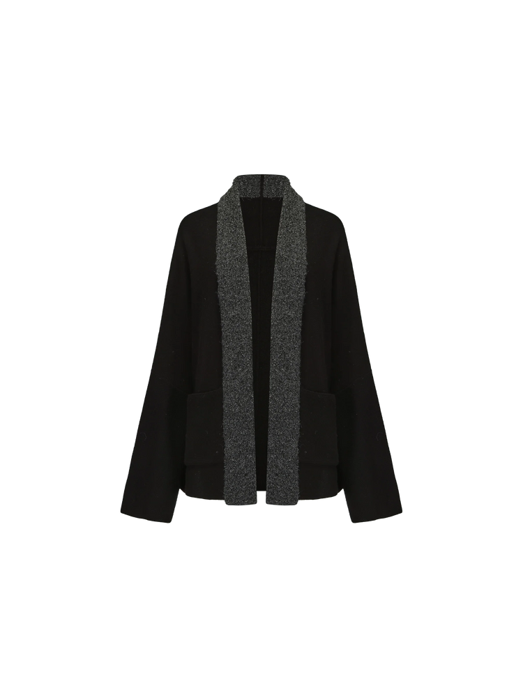 Black Contrasting Cashmere Cardigan Sweater
