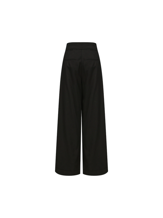 Black Diagonally Pleated Trousers