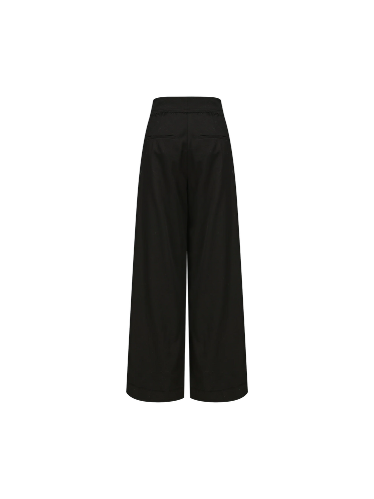 Black Diagonally Pleated Trousers