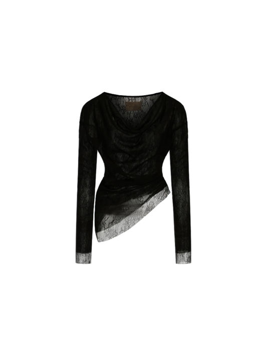 Black Asymmetric Sheer Off-shoulder Top