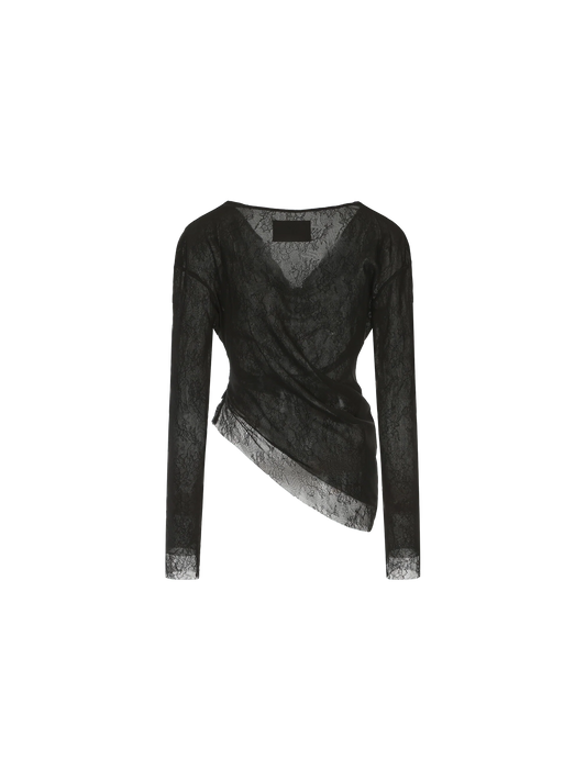Black Asymmetric Sheer Off-shoulder Top