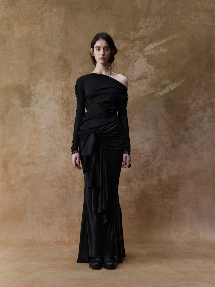 Black Draped Tie-up Mermaid Skirt