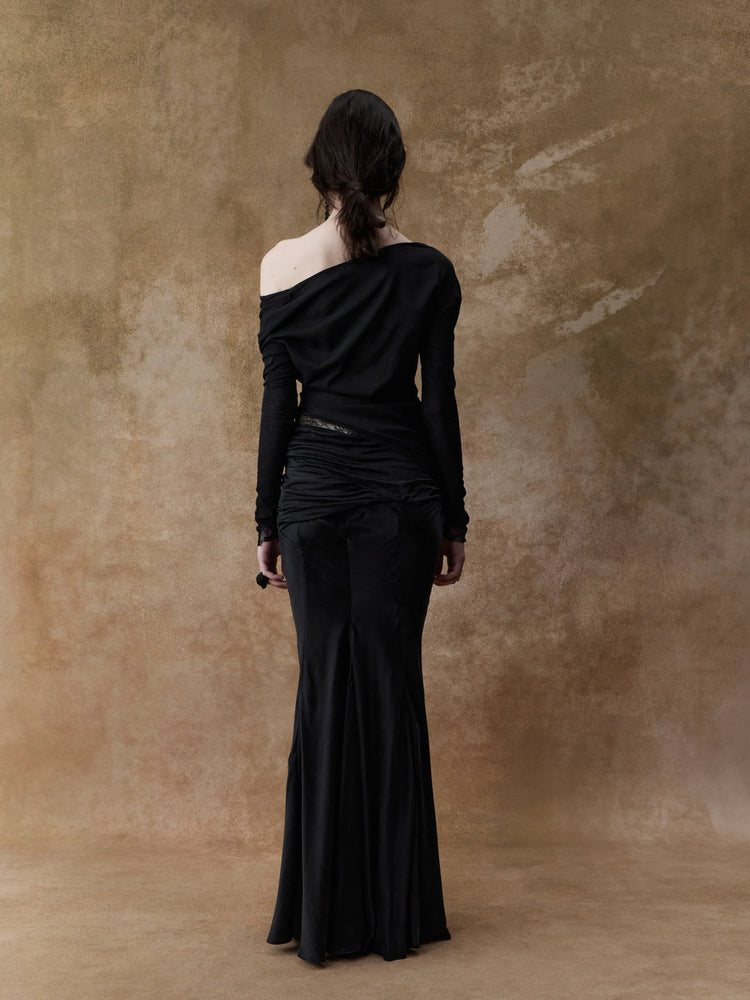 Black Draped Tie-up Mermaid Skirt