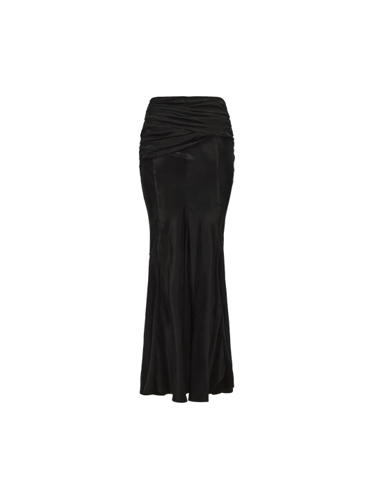 Black Draped Tie-up Mermaid Skirt