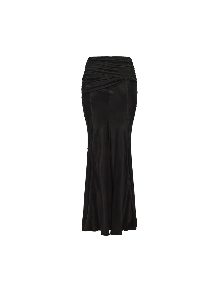Black Draped Tie-up Mermaid Skirt