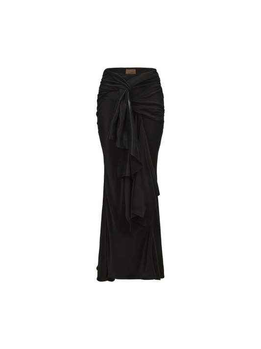 Black Draped Tie-up Mermaid Skirt