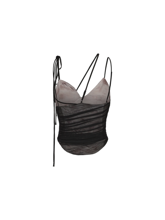 Stretch Printed Ruched Strap Top