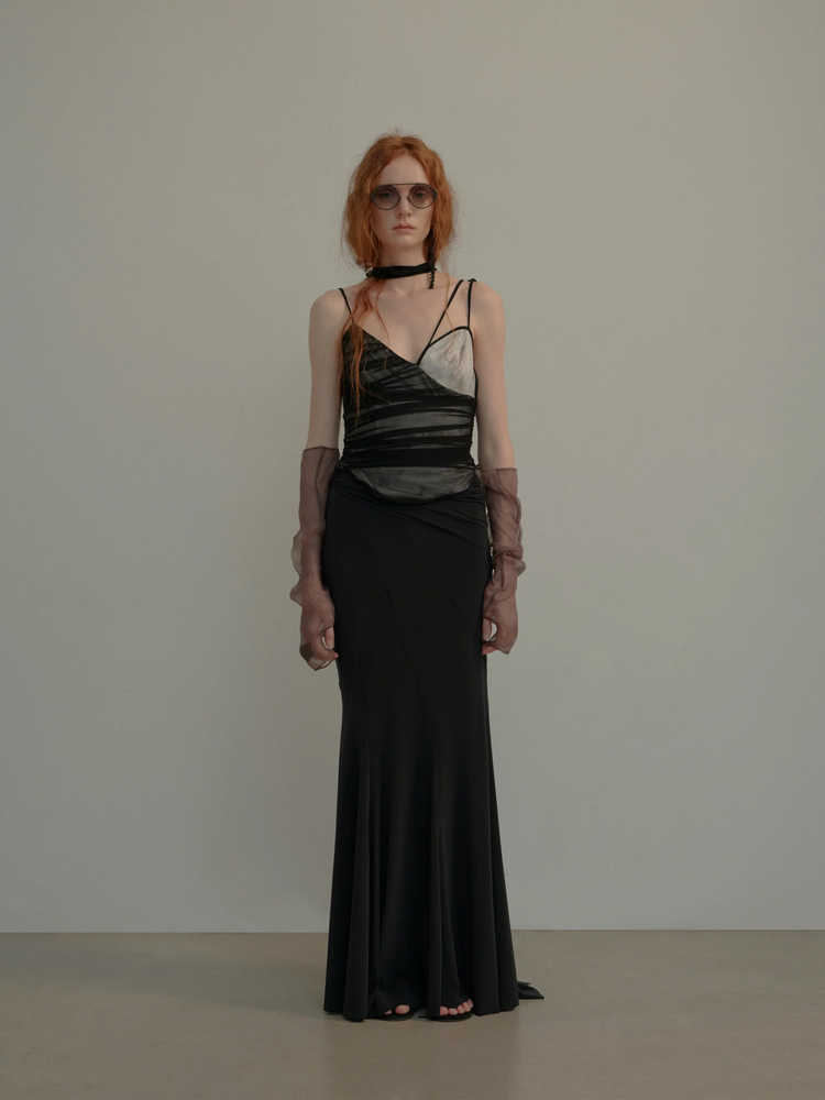 Black Tie-Knot Pleated Skirt
