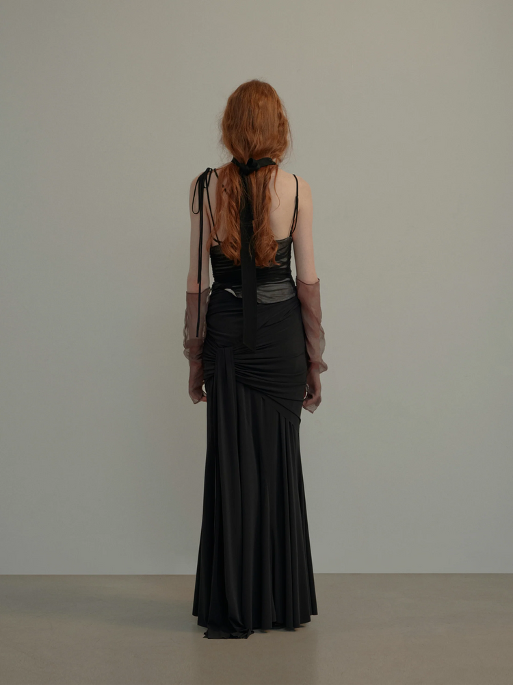 Black Tie-Knot Pleated Skirt