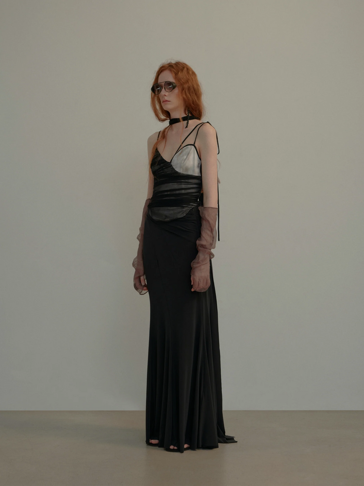 Black Tie-Knot Pleated Skirt