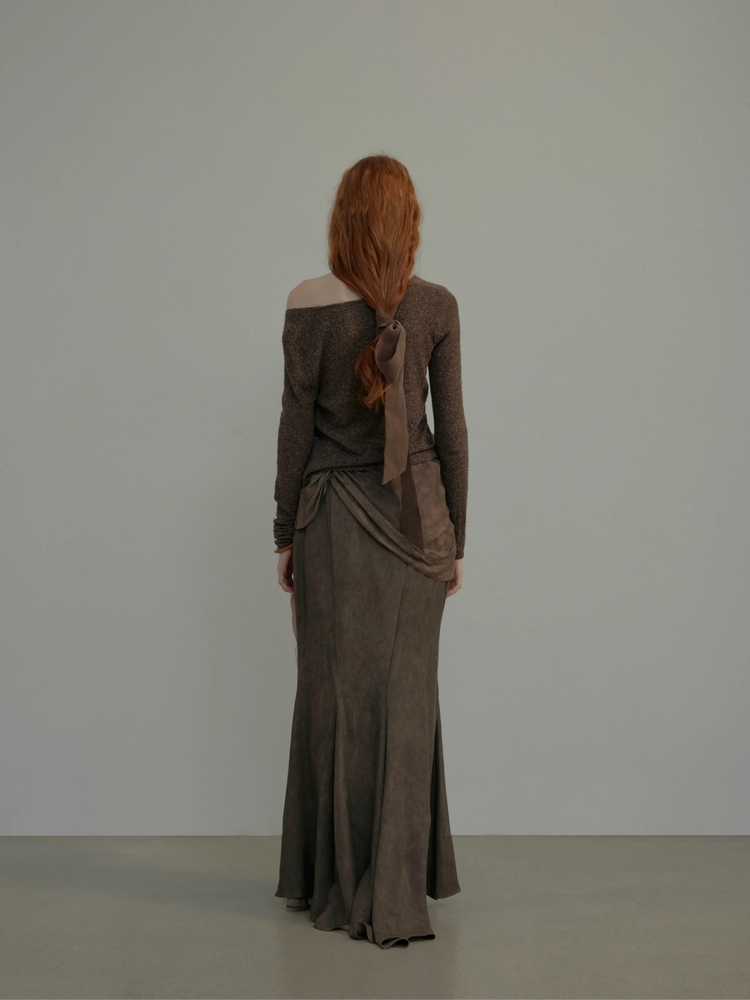 Brown Flounce Mermaid Midi Skirt
