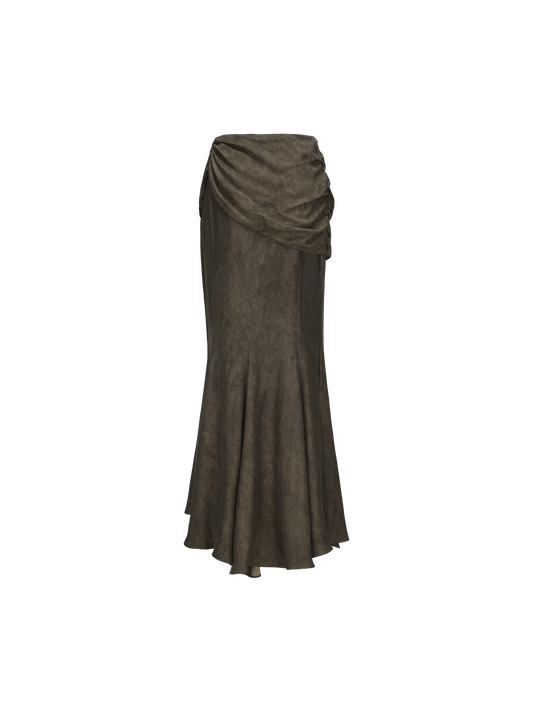 Brown Flounce Mermaid Midi Skirt