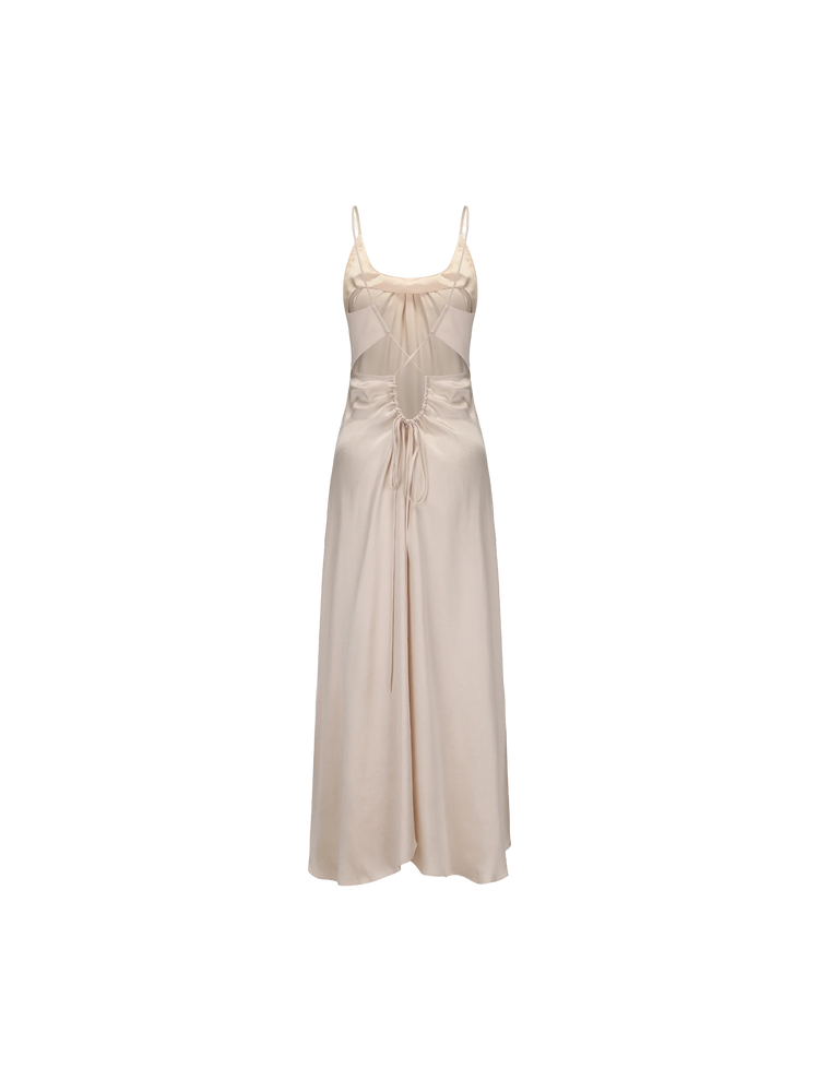 White Ruched Backless Dress