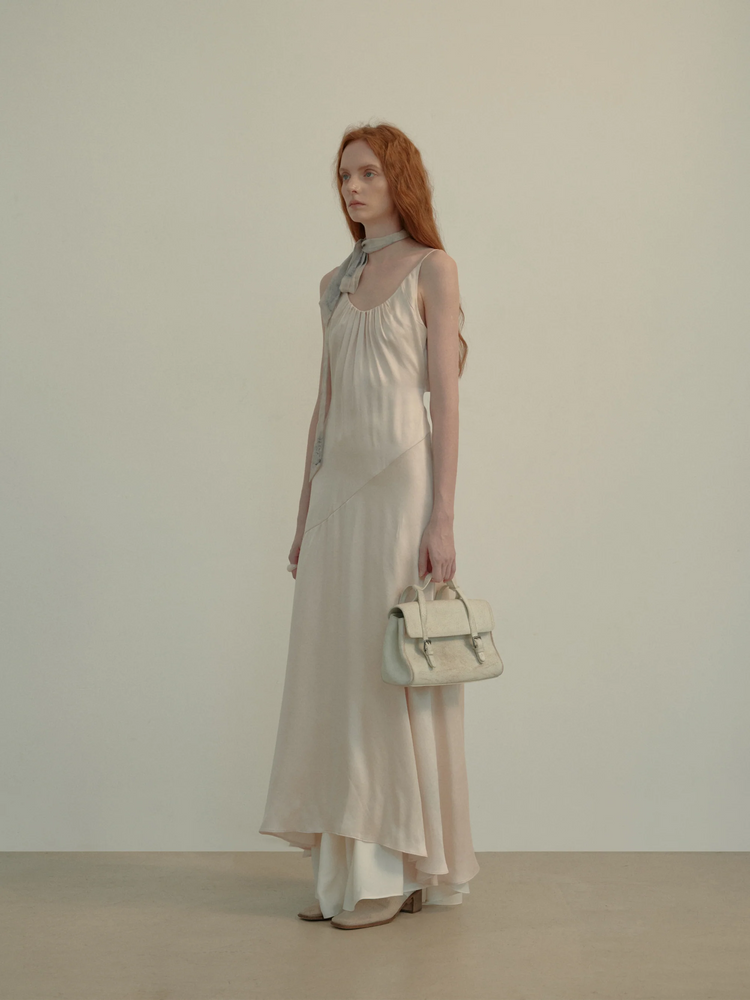 White Ruched Backless Dress
