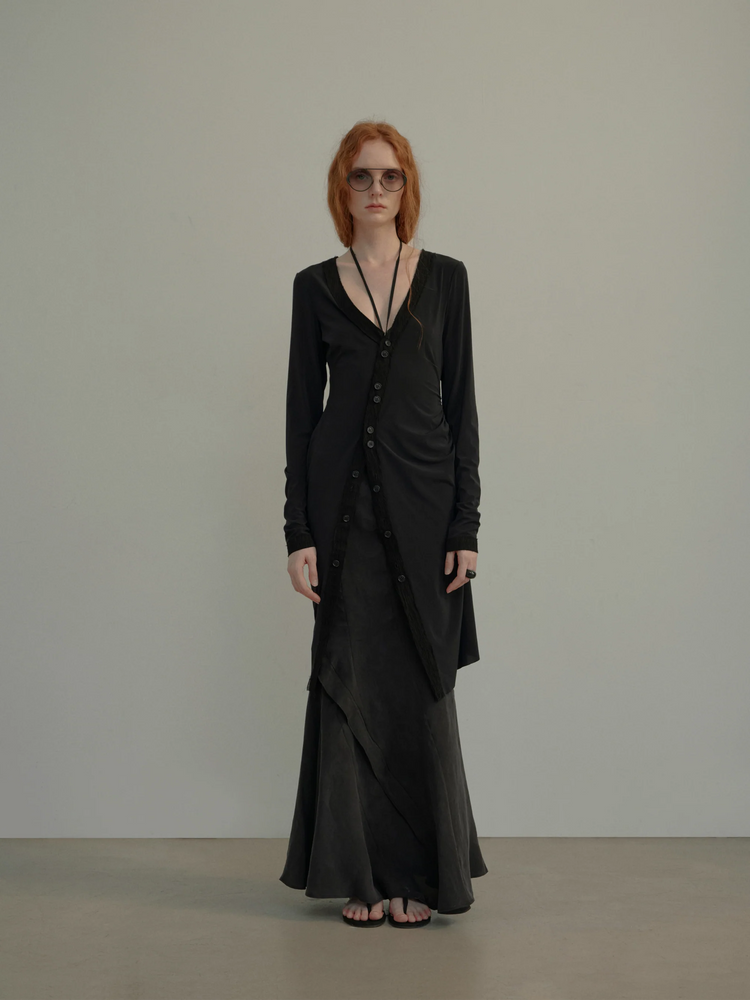 Black Cupro Panel Mermaid Skirt