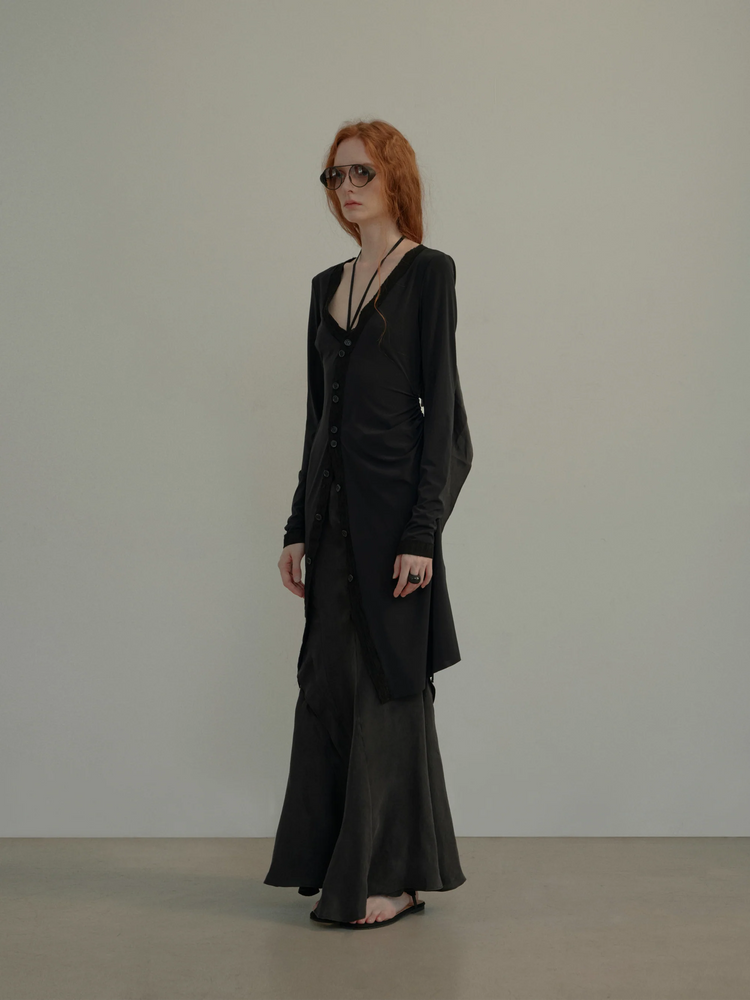 Black Cupro Panel Mermaid Skirt