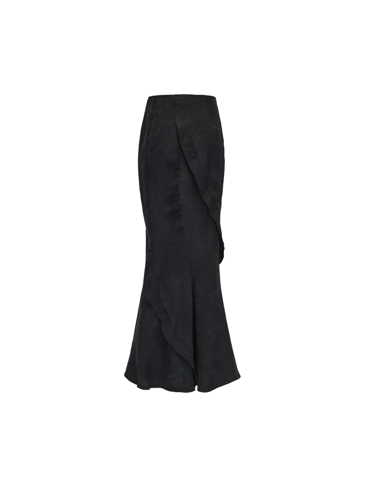 Black Cupro Panel Mermaid Skirt