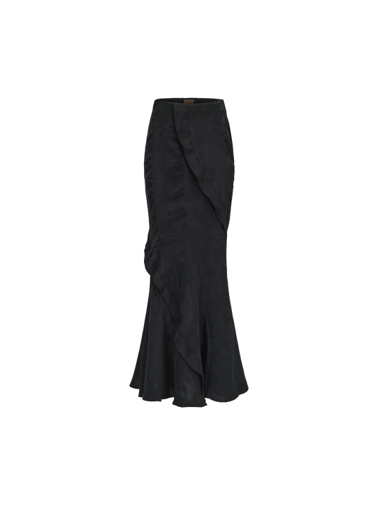 Black Cupro Panel Mermaid Skirt