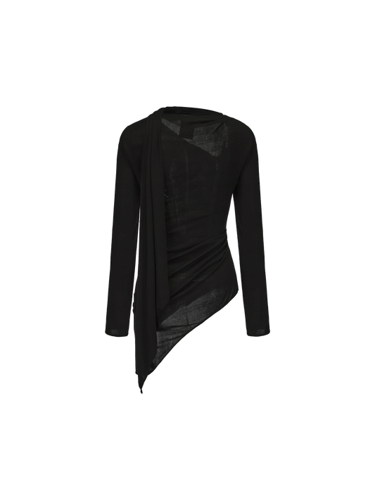 Black Knit Twisted Pleated Top