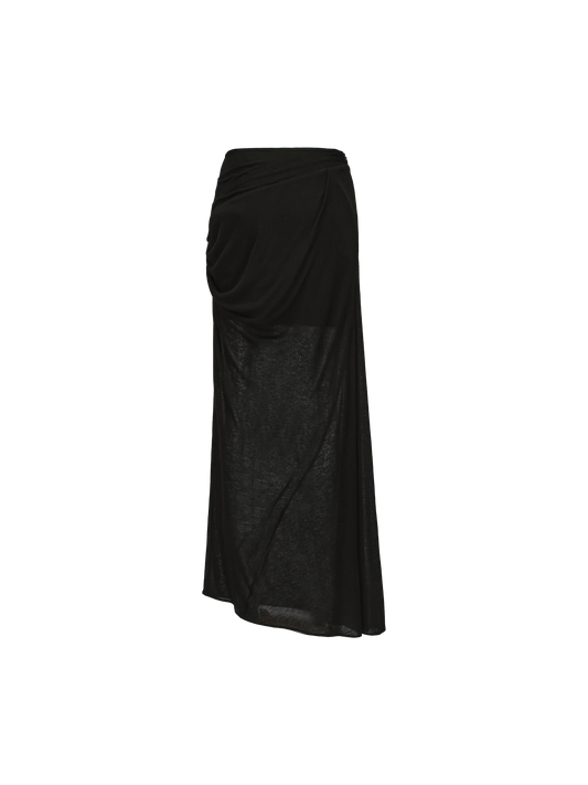 Black Knit Sheer Pleated Skirt