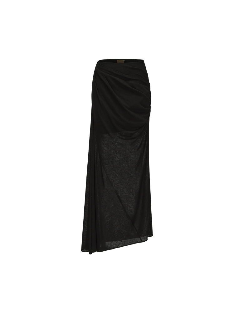 Black Knit Sheer Pleated Skirt