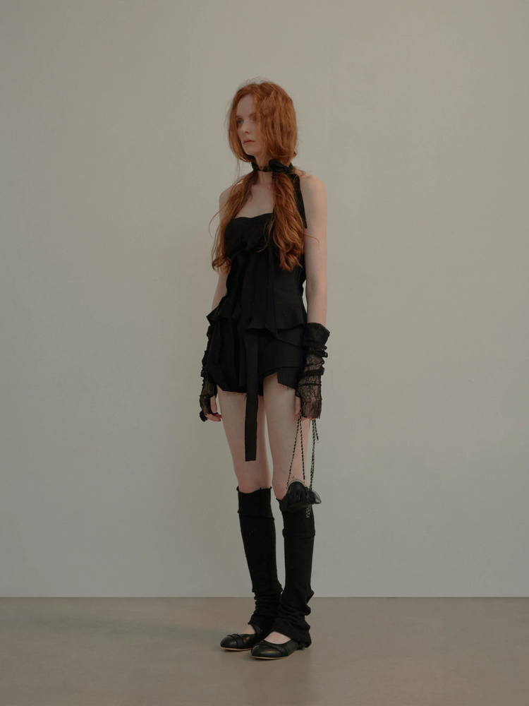 Black Asymmetric Distressed Bandeau
