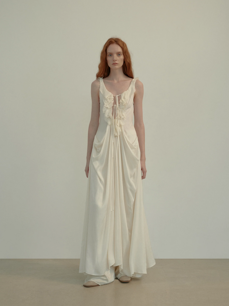 White Draped Tie-Front Dress
