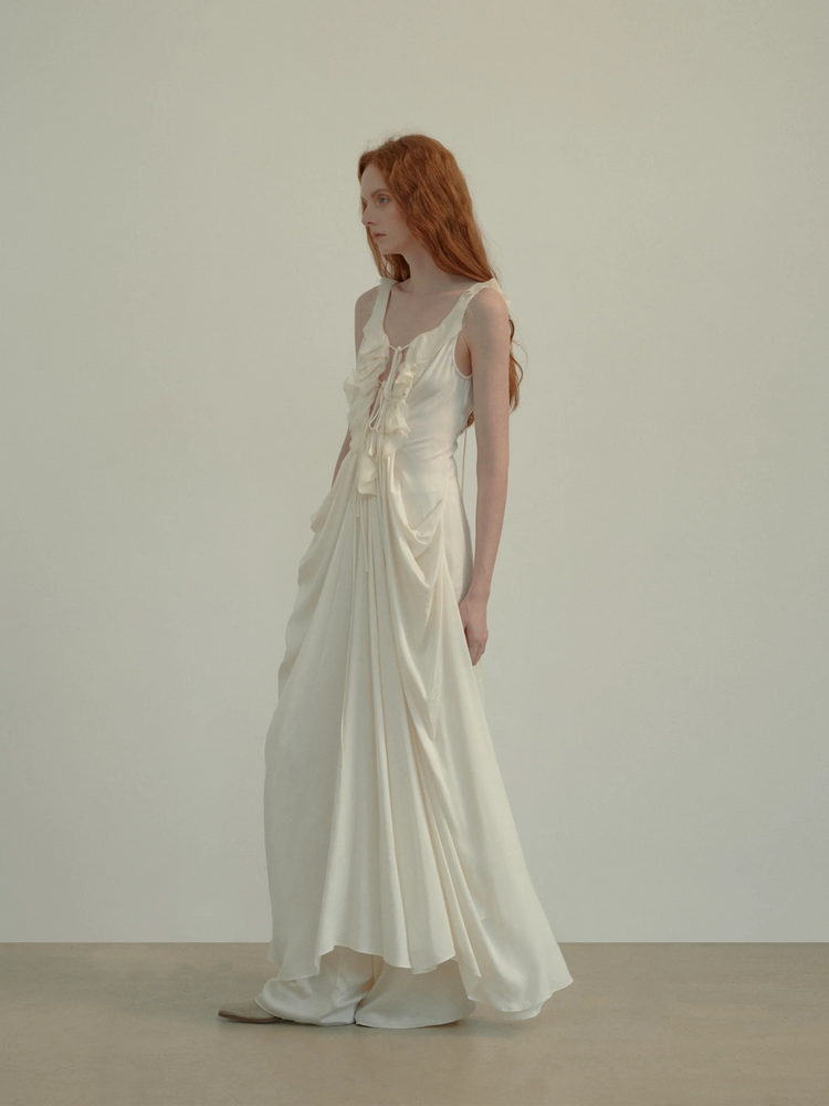 White Draped Tie-Front Dress