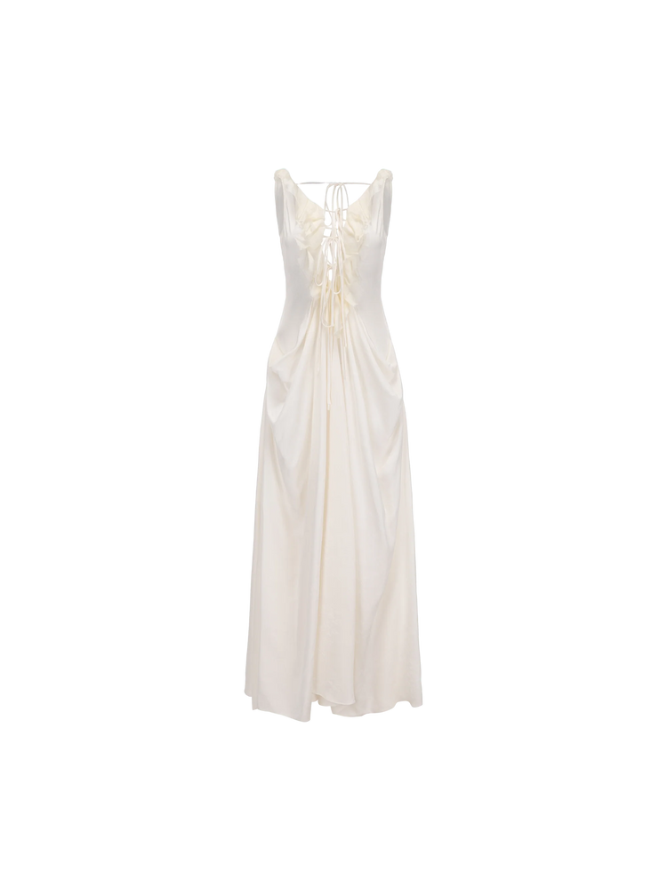 White Draped Tie-Front Dress