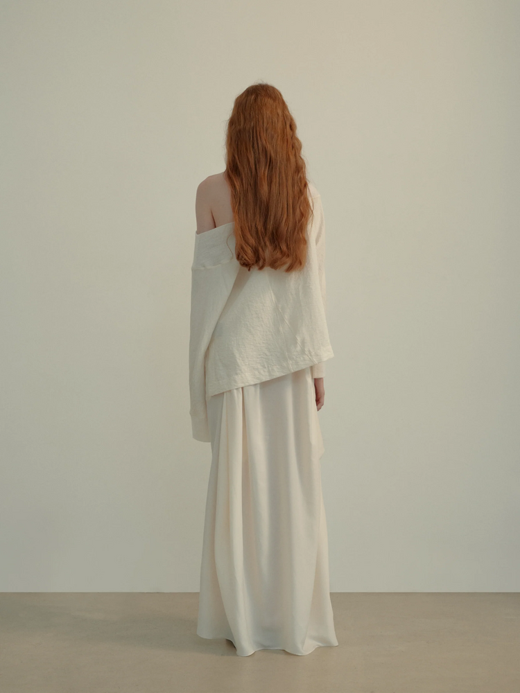 White Asymmetric Ruched Skirt