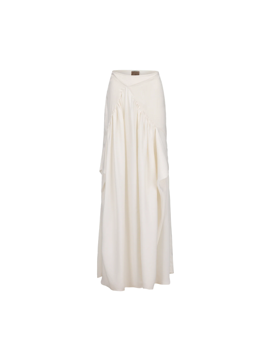 White Asymmetric Ruched Skirt