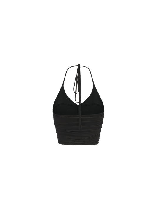 Black Ruched Halter Strap Top