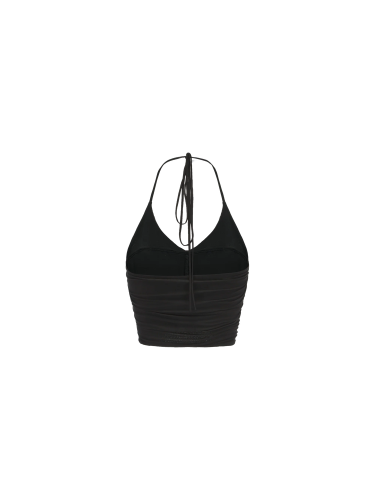 Black Ruched Halter Strap Top