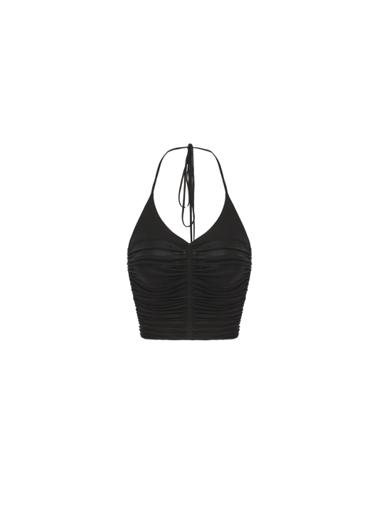 Black Ruched Halter Strap Top