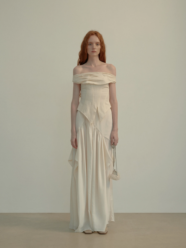 White Asymmetric Ruched Skirt