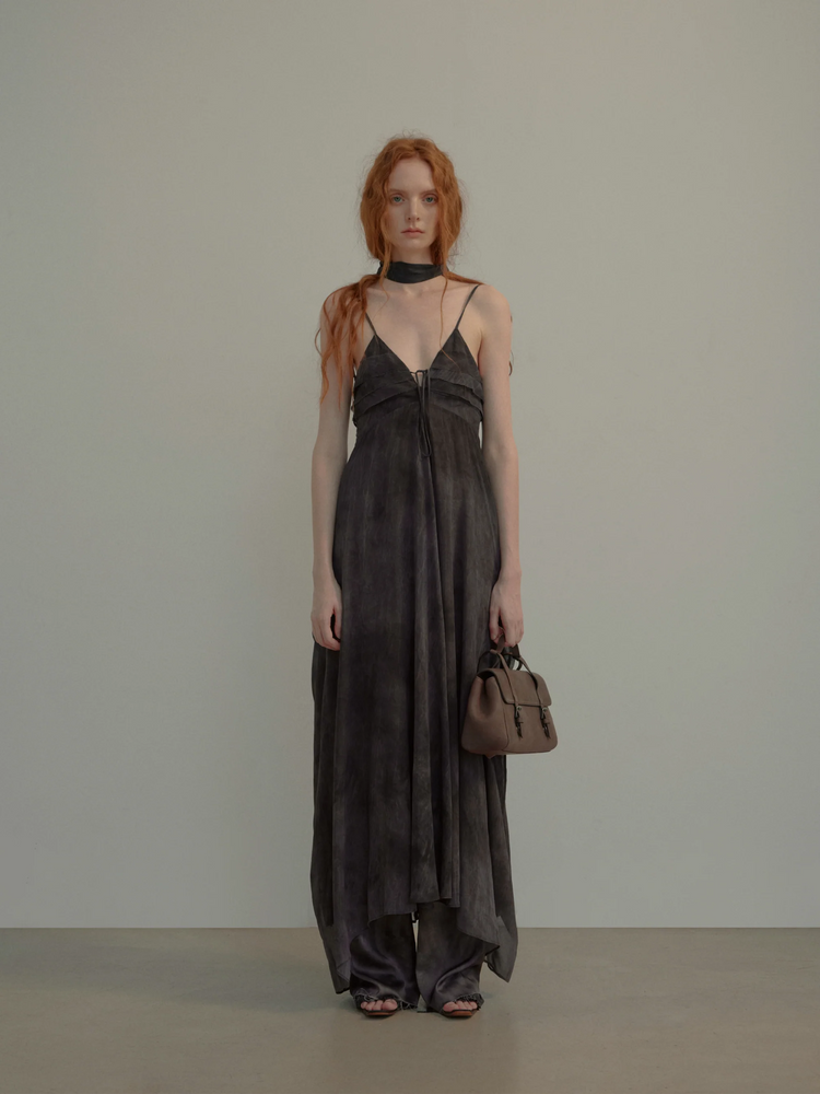 Gray-Purple Pleated Slip Dress