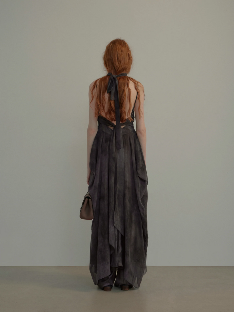 Gray-Purple Pleated Slip Dress