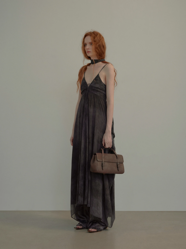 Gray-Purple Pleated Slip Dress