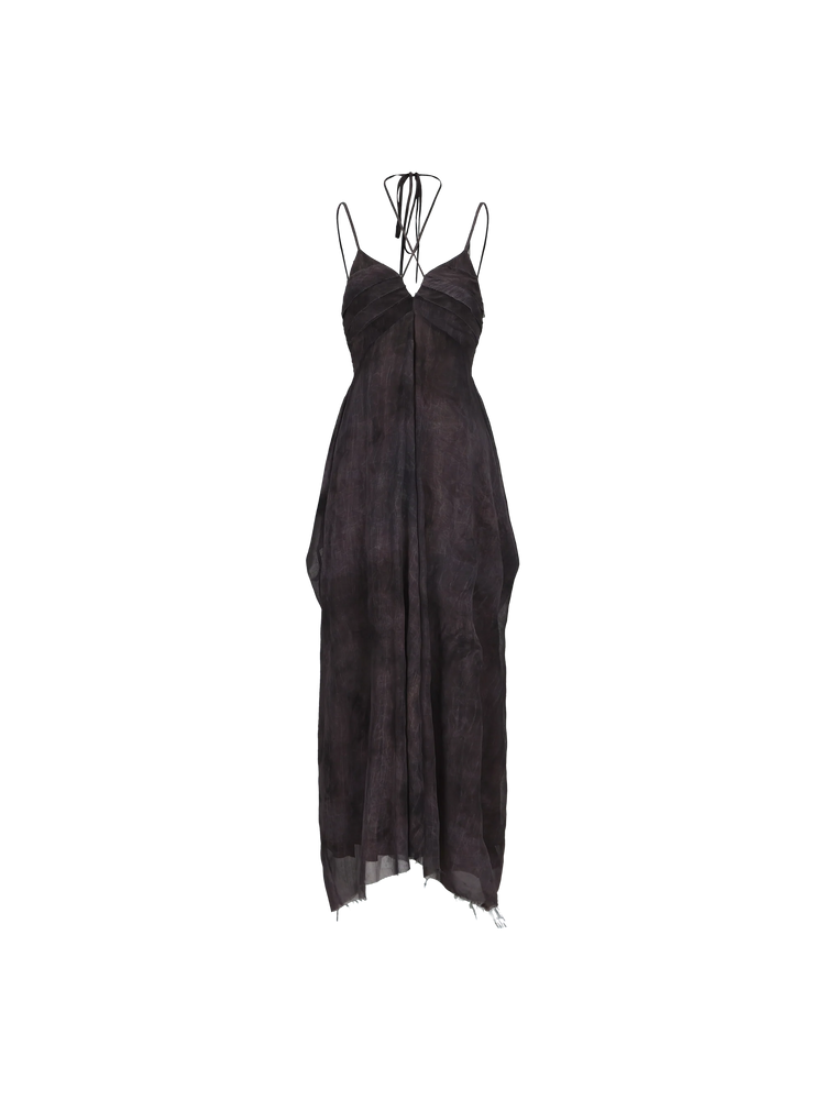 Gray-Purple Pleated Slip Dress
