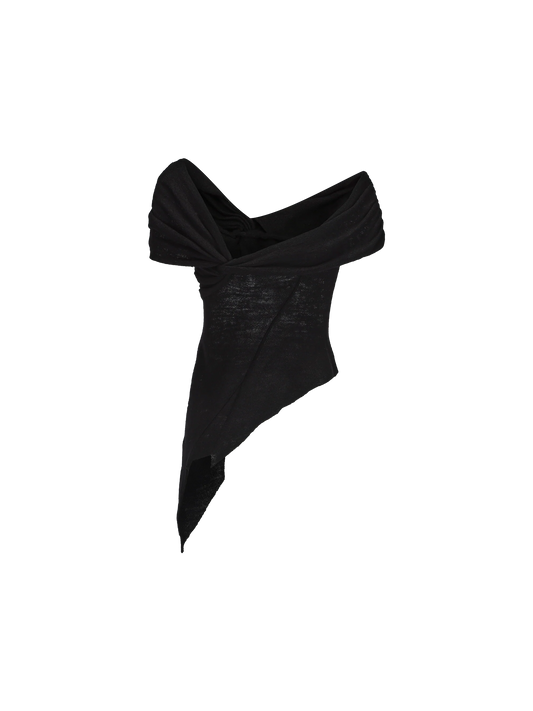 Black Off-Shoulder Twisted Top