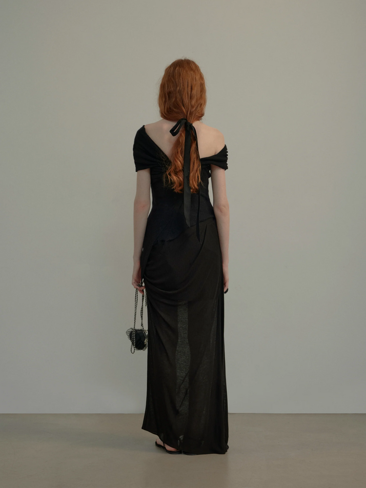 Black Off-Shoulder Twisted Top